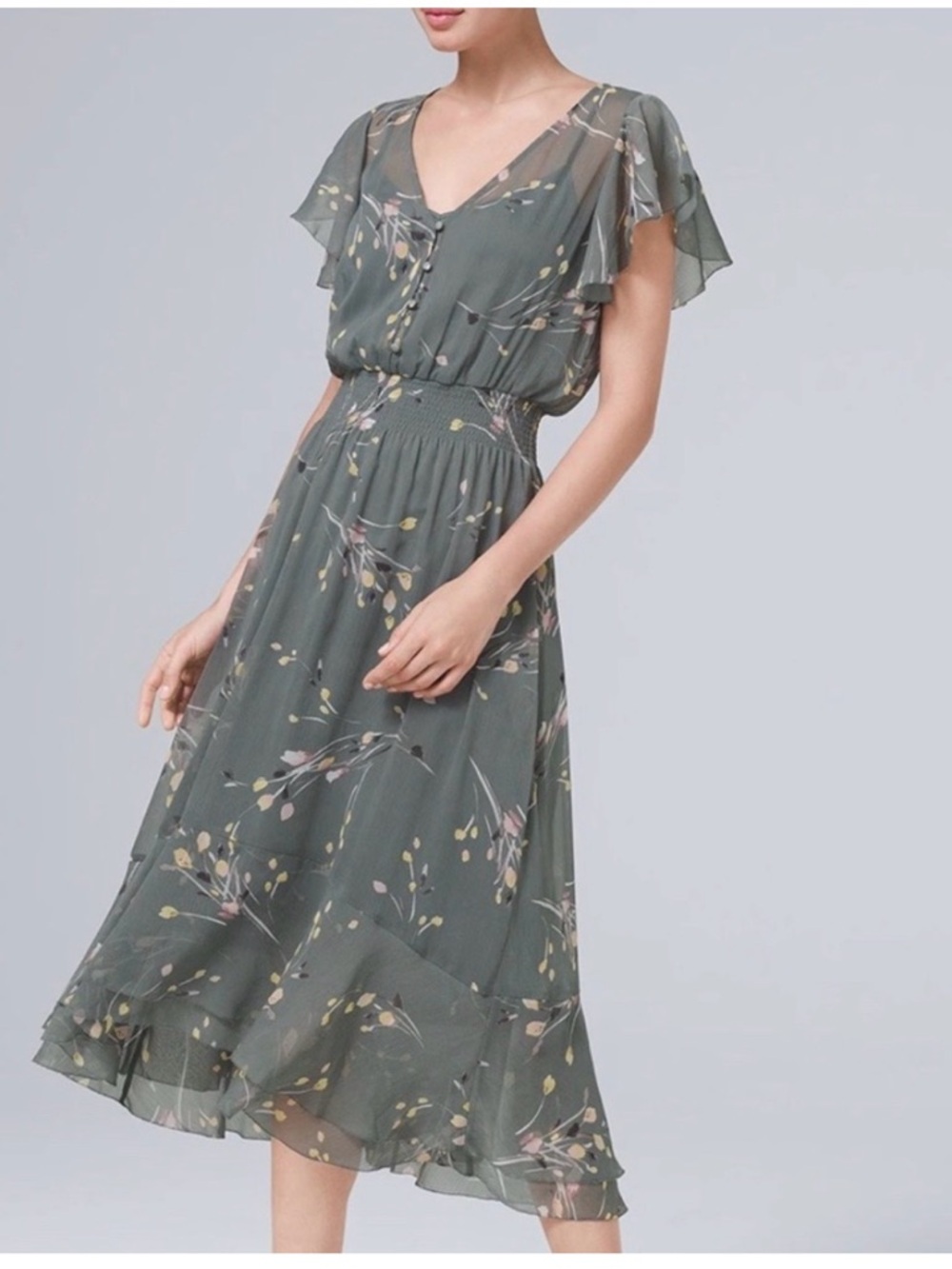 White House Black Market chiffon midi dress Size M - Picture 1 of 6